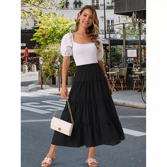 Women's Casual Skirts High Waist A Line Boho Midi Skirt Ruffle Long Summer Skirt 2 Women's Casual Skirts High Waist A Line Boho Midi Skirt Ruffle Long Summer Skirt - Image 2