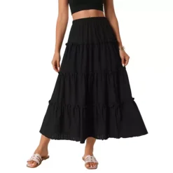 Women's Casual Skirts High Waist A Line Boho Midi Skirt Ruffle Long Summer Skirt