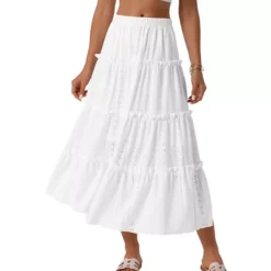 Women's Casual Skirts High Waist A Line Boho Midi Skirt Ruffle Long Summer Skirt 11 Women's Casual Skirts High Waist A Line Boho Midi Skirt Ruffle Long Summer Skirt -Fashion Clothing Store 7581624 White