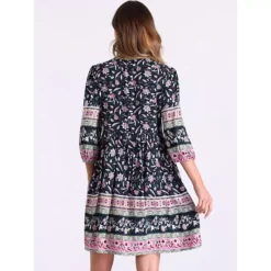Boho Floral Dresses For Women's Summer Tie Neck Loose Babydoll Swing Dress -Fashion Clothing Store 7581625 ALT2