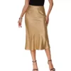 Summer Satin Skirt For Women's Printed Silky High Waist Elastic Midi Skirts