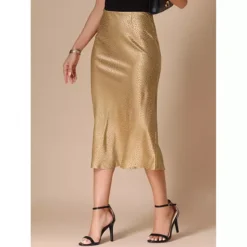 Summer Satin Skirt For Women's Printed Silky High Waist Elastic Midi Skirts -Fashion Clothing Store 7581636 ALT