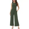 Summer Jumpsuit For Women's Dressy Casual One Piece Outfits Sleeveless Crewneck Wide Leg Pants