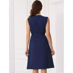 Work Dresses For Women's V Neck Sleeveless Office Dress With Belt -Fashion Clothing Store 7581648 ALT2