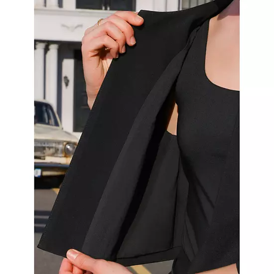 Women's Work Cropped Jacket 3/4 Sleeve Collarless Open Front Blazer 3 Women's Work Cropped Jacket 3/4 Sleeve Collarless Open Front Blazer - Image 3