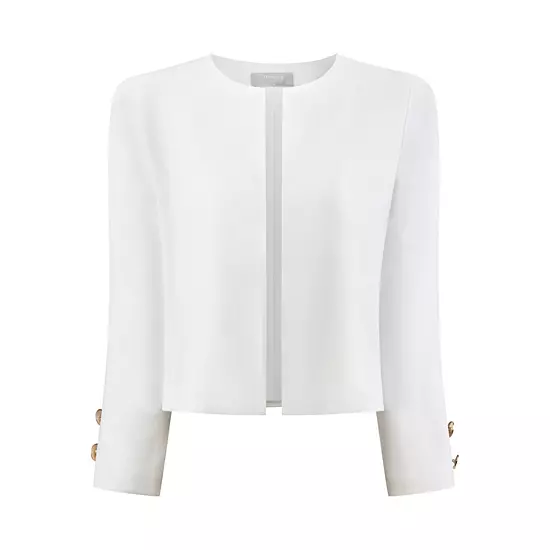 Women's Work Cropped Jacket 3/4 Sleeve Collarless Open Front Blazer 1 Women's Work Cropped Jacket 3/4 Sleeve Collarless Open Front Blazer