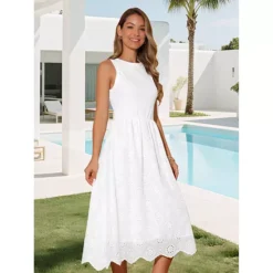 Women's Summer Tank Dress Sleeveless A Line Midi Dress Cotton Crewneck Casual Holiday Dress -Fashion Clothing Store 7581688 ALT2