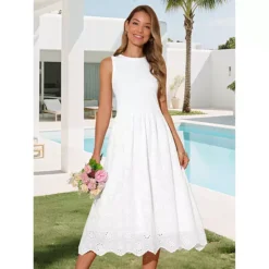 Women's Summer Tank Dress Sleeveless A Line Midi Dress Cotton Crewneck Casual Holiday Dress -Fashion Clothing Store 7581688 ALT3