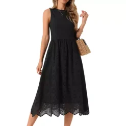 Women's Summer Tank Dress Sleeveless A Line Midi Dress Cotton Crewneck Casual Holiday Dress