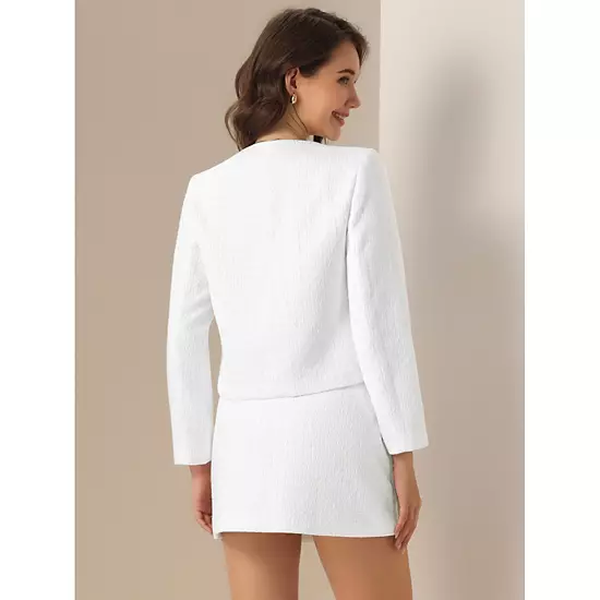 Tweed Blazer Set For Women's Elegant Work 2 Piece Blazer Skirt Suit 2 Tweed Blazer Set For Women's Elegant Work 2 Piece Blazer Skirt Suit - Image 2