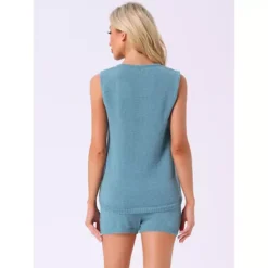 Women's Lounge Set Stripe Tank Top And Shorts V Neck Knit Pajama Set PJ Set -Fashion Clothing Store 7589885 ALT2