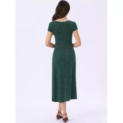 Women's V Neck Cap Sleeve Polka Dots Summer Casual Classic Midi Dress -Fashion Clothing Store 7589910 ALT2
