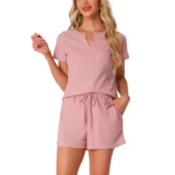 Women's Waffle Knit Lounge Set 2 Piece Outfits Tracksuit Sweatsuits With Pockets -Fashion Clothing Store 7589916 Pink