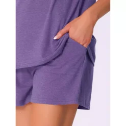 Women's 2 Piece Lounge Set Sweater Knit Short Sleeve Tee And Shorts Pajama Set -Fashion Clothing Store 7598029 ALT3