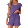 Women's 2 Piece Lounge Set Sweater Knit Short Sleeve Tee And Shorts Pajama Set