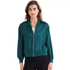 Women's Jacket Zip Up Coat Long Sleeve Outerwear Casual Lightweight Top -Fashion Clothing Store 7600644 Blue Green