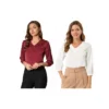 2 Packs Women's V-Neck 3/4 Sleeve Casual Office Work Satin Blouses