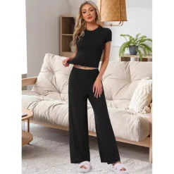 Women's Pajama Sets Ruffled Short Sleeve And Long Pants Lounge Sets 2 Piece Soft Pj Set -Fashion Clothing Store 7602227 ALT2