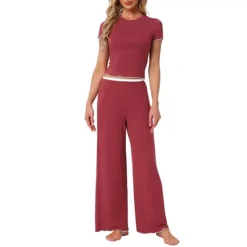 Women's Pajama Sets Ruffled Short Sleeve And Long Pants Lounge Sets 2 Piece Soft Pj Set -Fashion Clothing Store 7602227 Claret 1