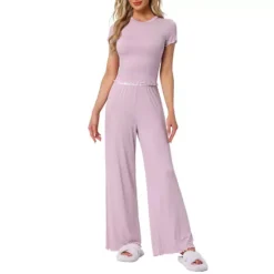 Women's Pajama Sets Ruffled Short Sleeve And Long Pants Lounge Sets 2 Piece Soft Pj Set -Fashion Clothing Store 7602227 Pink