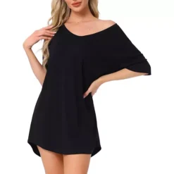 Women's T-shirt Nightgown Soft V Neck Sleepshirts Comfy Oversized Nightshirt Plus Size -Fashion Clothing Store 7602230 Black