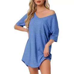 Women's T-shirt Nightgown Soft V Neck Sleepshirts Comfy Oversized Nightshirt Plus Size -Fashion Clothing Store 7602230 Blue