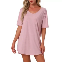 Women's T-shirt Nightgown Soft V Neck Sleepshirts Comfy Oversized Nightshirt Plus Size -Fashion Clothing Store 7602230 Pink 1