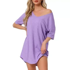 Women's T-shirt Nightgown Soft V Neck Sleepshirts Comfy Oversized Nightshirt Plus Size -Fashion Clothing Store 7602230 Purple