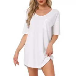 Women's T-shirt Nightgown Soft V Neck Sleepshirts Comfy Oversized Nightshirt Plus Size -Fashion Clothing Store 7602230 White