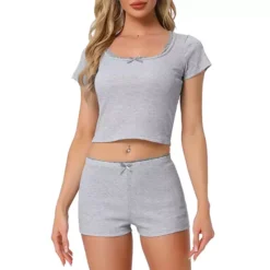 Women's Cotton Pajama Sets Lace Trim Short Sleeve Top And Shorts Set Cute Lounge Set 19 Women's Cotton Pajama Sets Lace Trim Short Sleeve Top And Shorts Set Cute Lounge Set -Fashion Clothing Store 7602231 Gray