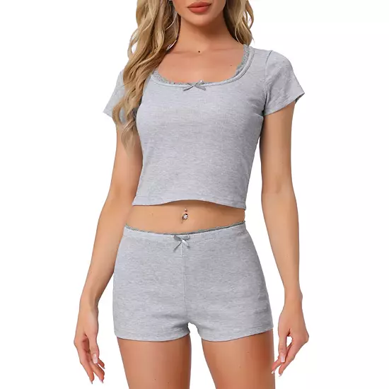 Women's Cotton Pajama Sets Lace Trim Short Sleeve Top And Shorts Set Cute Lounge Set 10 Women's Cotton Pajama Sets Lace Trim Short Sleeve Top And Shorts Set Cute Lounge Set - Image 10