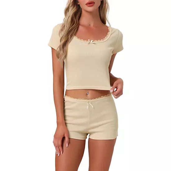 Women's Cotton Pajama Sets Lace Trim Short Sleeve Top And Shorts Set Cute Lounge Set 7 Women's Cotton Pajama Sets Lace Trim Short Sleeve Top And Shorts Set Cute Lounge Set - Image 7