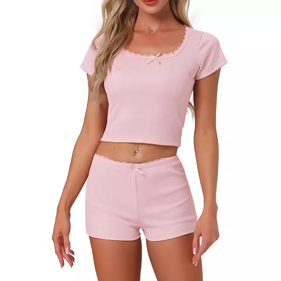 Women's Cotton Pajama Sets Lace Trim Short Sleeve Top And Shorts Set Cute Lounge Set 6 Women's Cotton Pajama Sets Lace Trim Short Sleeve Top And Shorts Set Cute Lounge Set - Image 6