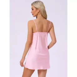 Women's Silky Nightgown Lace Slip Dress Satin Cami Sleepwear Sleeveless Lingerie Chemise -Fashion Clothing Store 7602232 ALT2