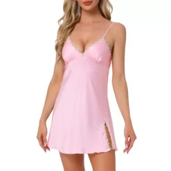 Women's Silky Nightgown Lace Slip Dress Satin Cami Sleepwear Sleeveless Lingerie Chemise