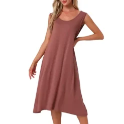 Women's Cotton Long Nightgown Sleeveless Sleepwear Nightshirt Sleep Dress Full Slip Lounge Dress -Fashion Clothing Store 7602244 Red