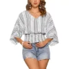 Tops For Women's Summer V Neck Boho Print Chiffon Cinched Waist Top Batwing Dolman Sleeve Blouses