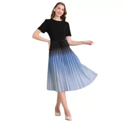 Women's Pleated Dress Short Sleeve Round Neck Elegant Work A-Line Dresses