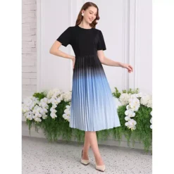 Women's Pleated Dress Short Sleeve Round Neck Elegant Work A-Line Dresses -Fashion Clothing Store 7602249 ALT2