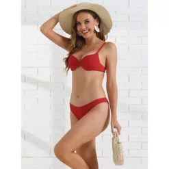 Women's Push Up Swimsuit Underwire Ruched Top, 2 Pieces High Cut Thong Bottoms Bikini Set -Fashion Clothing Store 7602250 ALT2