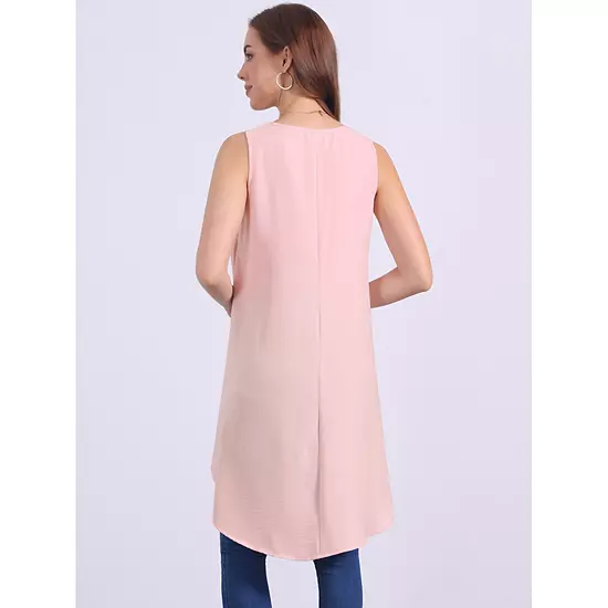 Women's Casual High Low Blouse Sleeveless Crewneck Asymmetrical Hem Flowy Tops 2 Women's Casual High Low Blouse Sleeveless Crewneck Asymmetrical Hem Flowy Tops - Image 2