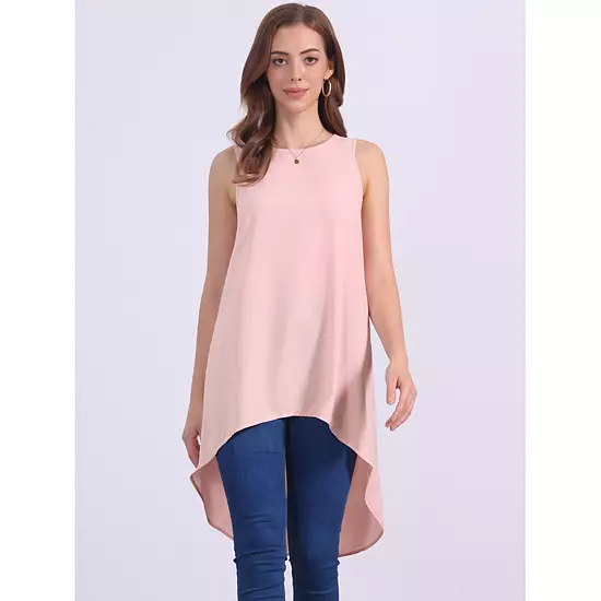 Women's Casual High Low Blouse Sleeveless Crewneck Asymmetrical Hem Flowy Tops 4 Women's Casual High Low Blouse Sleeveless Crewneck Asymmetrical Hem Flowy Tops - Image 4