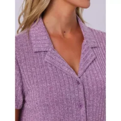 Women's Lounge Set Knit Solid Pajama Set Short Sleeve Full Length PJ Set -Fashion Clothing Store 7602270 ALT3