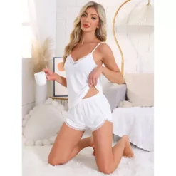 Women's Pajama Sets Lingerie Soft Sleepwear 2 Piece Cami Shorts Pj Set V Neck Lace Nightwear -Fashion Clothing Store 7602278 ALT2