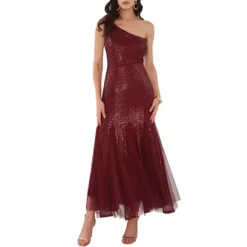 Women's Sequin Cocktail Dress Maxi One Shoulder Mermaid Prom Evening Wedding Dresses