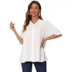 Babydoll Blouse For Women's Casual Half Sleeve Ruffle Button Down Shirt Top