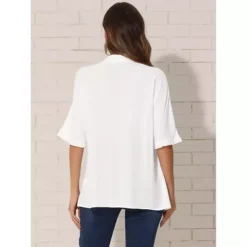 Babydoll Blouse For Women's Casual Half Sleeve Ruffle Button Down Shirt Top -Fashion Clothing Store 7602304 ALT2