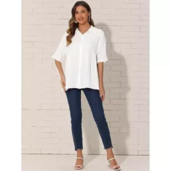 Babydoll Blouse For Women's Casual Half Sleeve Ruffle Button Down Shirt Top -Fashion Clothing Store 7602304 ALT3