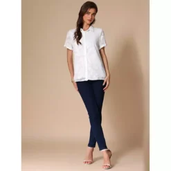 Floral Shirt For Women's Lapel Collar Short Sleeve Button Down Chiffon Work Blouse -Fashion Clothing Store 7602307 ALT2