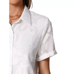 Floral Shirt For Women's Lapel Collar Short Sleeve Button Down Chiffon Work Blouse -Fashion Clothing Store 7602307 ALT3